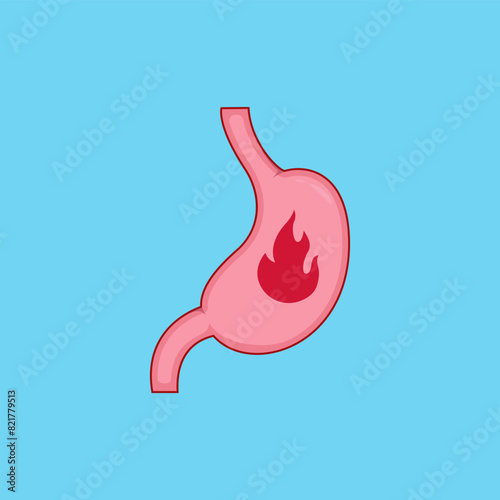 heartburn or indigestion burning feeling stomach cartoon vector illustration