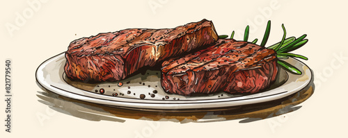 Steak bbq drawing. Meat hand drawn . vector simple