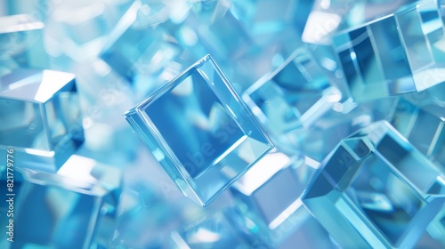 4K seamless looped video of rotating glass squares on light background, abstract animation