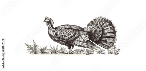 turkey Engraving style. Simple pencil drawing vector