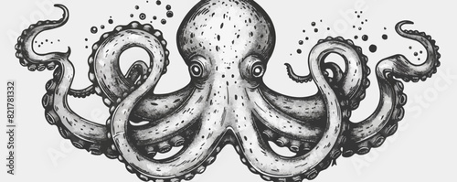 Octopus sketch hand drawn engraving style Underwater animals. vector simple illustration photo