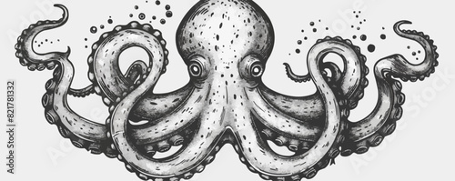 Octopus sketch hand drawn engraving style Underwater animals. vector simple illustration