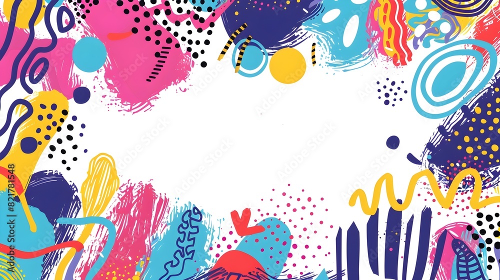 Vibrant Doodle Border with Bold Abstract Shapes and Dynamic Brushstrokes for Energetic New Year s Artwork Vibrant Doodle Border with Bold Abstract Shapes and Dynamic Brushstrokes for Energetic New Year s Artwork