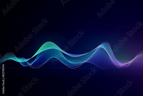 Flowing dot particles wave line pattern blue and purple gradient light isolated on dark black background. Concept of AI technology, science, soundwave