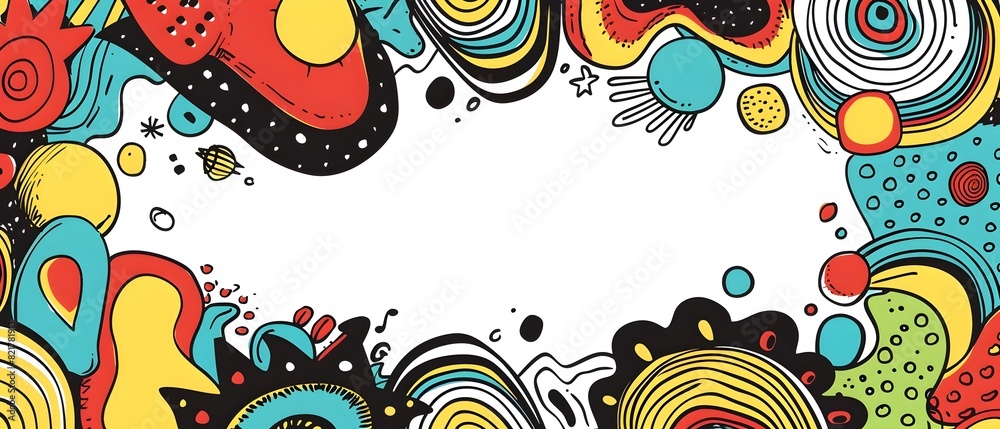 Vibrant Doodle Print Border with Blank Space for Business Background Vibrant Doodle Print Border with Blank Space for Business Background