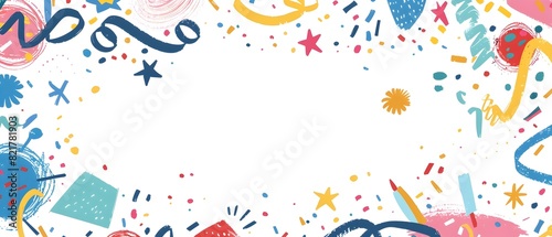 Vibrant Doodle Print Border Design with Whimsical New Year s Day Festive Elements and Blank Center for Customizable Message Background