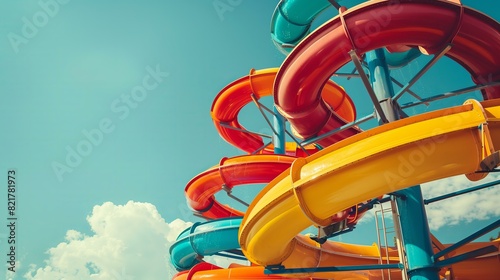 Fototapeta Naklejka Na Ścianę i Meble -  tube water slides against blue sky background
