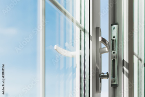 A fragment of a plastic door in a house under construction