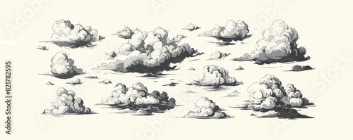 Cloud and cloudiness vintage sketches. Cartoon vector illustration