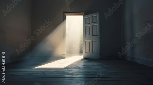 Dark empty room with light coming in through an open door