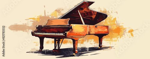 Vintage old grand piano. vector simple illustration