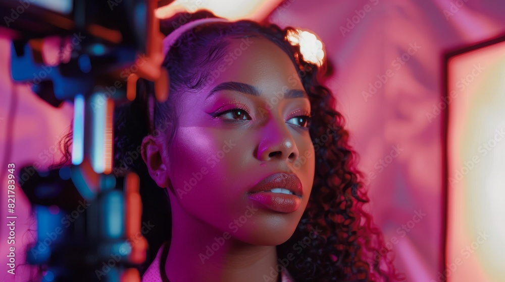 The host uses the Blush Contour Palette on a beautiful black model, showing off the best beauty products, cosmetics, in this TV commercial infomercial. The host uses the Blush Contour Palette on a beautiful black model, showing off the best beauty products, cosmetics, in this TV commercial infomercial.