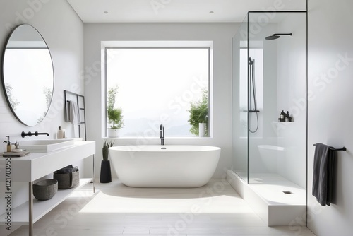 Minimal White Bathroom Design With End To End Glass Partition