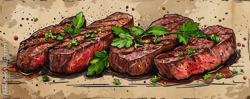 Steak beef hand drawn sketch Latin American food Restaurant business concept.Vector illustration