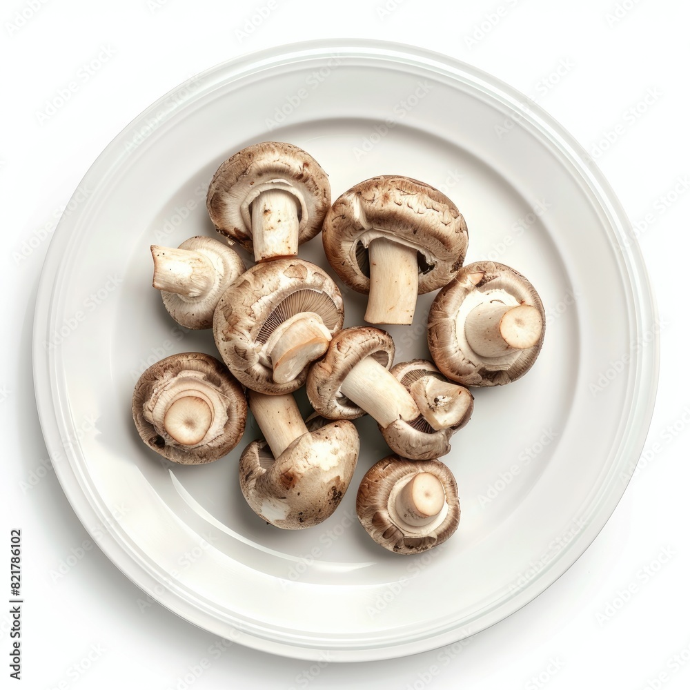 Fresh mushrooms on a white plate. Top view. Fresh mushrooms on a white plate. Top view.