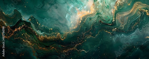 Deep green waves with subtle golden accents, gently flowing across the bottom from left to right.