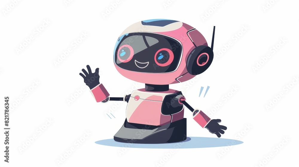 Hello robot saying hello and waving to user. Futuristic innovation, artificial intelligence digital technology Cartoon modern illustration.