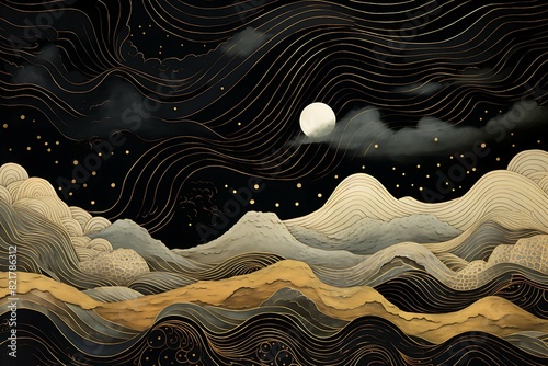 Ink Art Elegance: Fluid Forms of Ocean Waves for Home Décor
