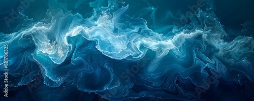 Dynamic wave patterns in vibrant turquoise and navy, curling along the lower edge with fluid motion from left to right. photo