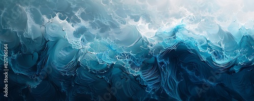 Dynamic waves in strong shades of blue and teal, rolling from left to right along the bottom edge with a sense of motion. photo