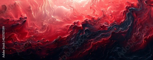 Strong currents of deep crimson and black forming abstract waves at the bottom, flowing smoothly from left to right.