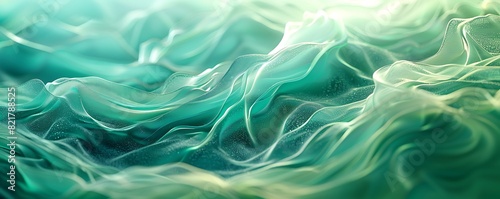Abstract green waves with hints of cyan, flowing gracefully along the bottom edge from left to right. photo