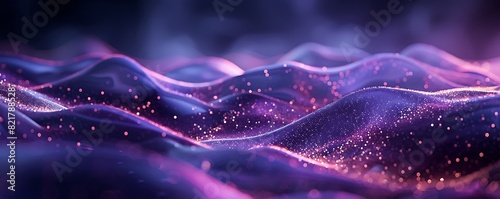 Abstract wave patterns in deep purples and dark blues, forming dynamic motion across the lower edge from left to right.