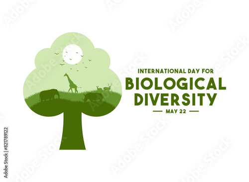 International Day for Biological Diversity. May 22. Silhouettes of tree and wildlife. Flat design vector.
