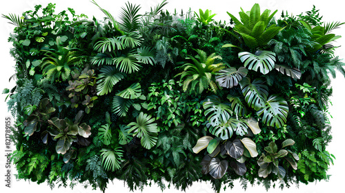 Set of green garden walls from tropical plants white background