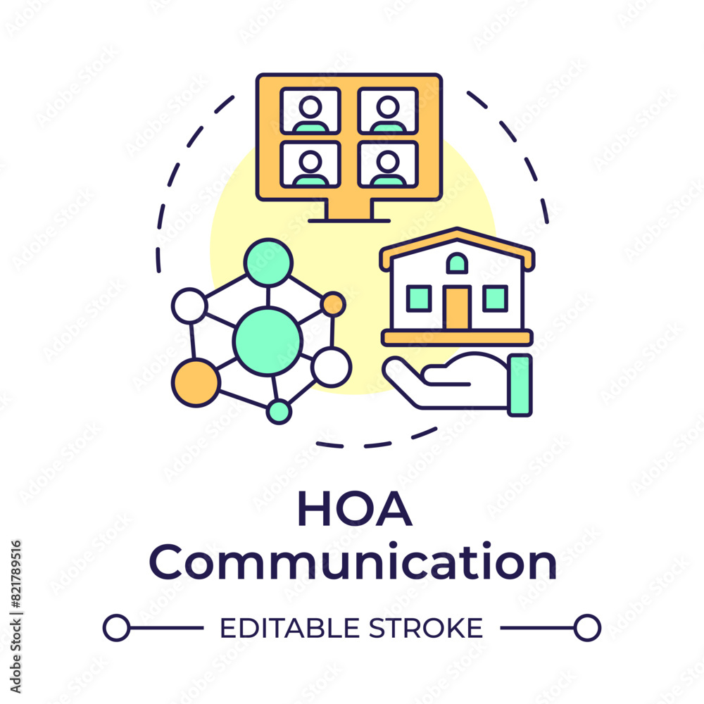 HOA communication multi color concept icon. Property management, association networking. Round shape line illustration. Abstract idea. Graphic design. Easy to use in infographic, presentation