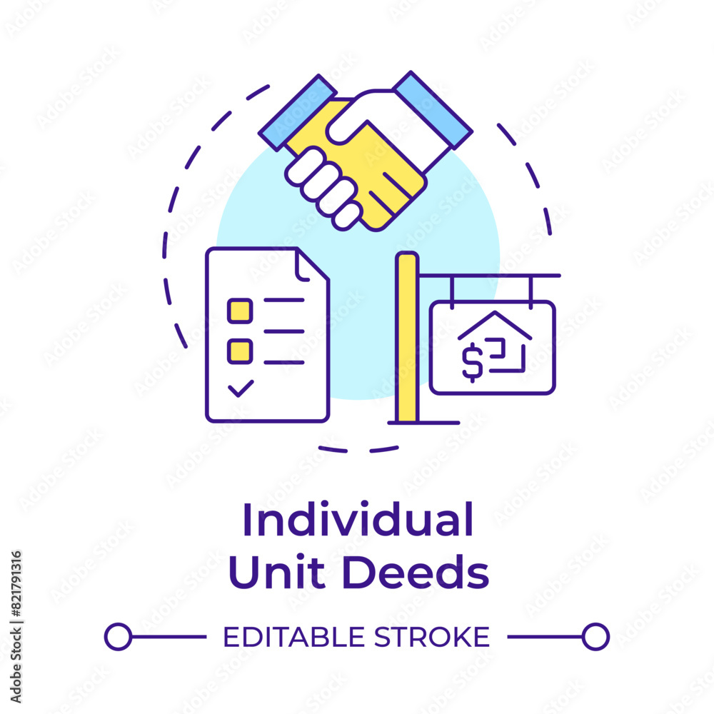 Individual unit deeds multi color concept icon. Property ownership, regulation compliance. Round shape line illustration. Abstract idea. Graphic design. Easy to use in infographic, presentation