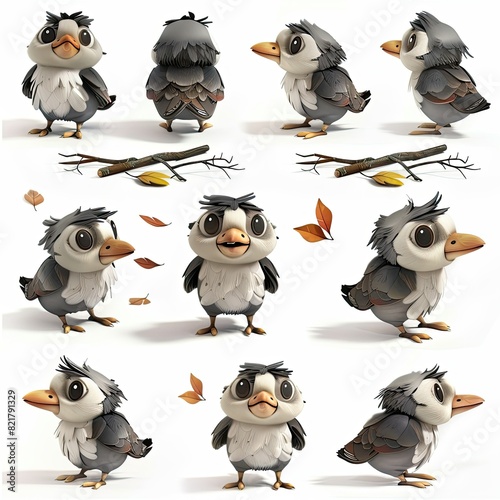 Little Cuckoo Bird Cute character multiple posses and expression children's book illustration style photo