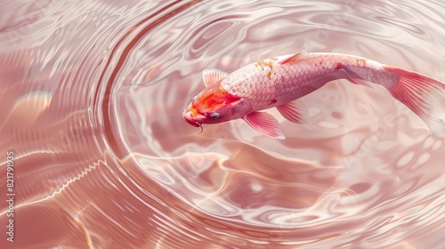 Close up view, flickering Pink koi Fosh, light tones, Whirlpool, transparent light pink water. photo