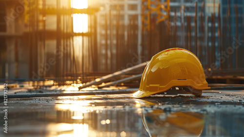 Wallpaper Mural Yellow hard safety hat on the ground of conctruction area with sun flare. Torontodigital.ca