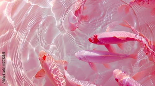 Close up view, flickering Pink koi Fosh, light tones, Whirlpool, transparent light pink water. photo