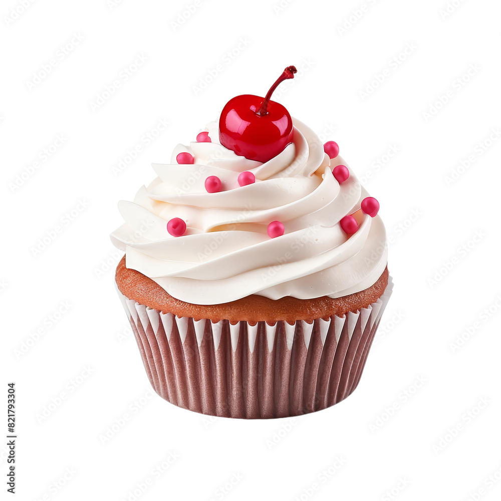 Cupcake With Cherry on Top Isolated on Transparent Background, PNG, Cut Out. Cupcake With Cherry on Top Isolated on Transparent Background, PNG, Cut Out.