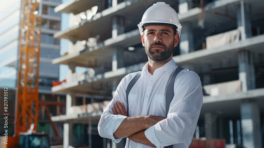 portrait of an engineer standing at construction site. generative ai portrait of an engineer standing at construction site. generative ai