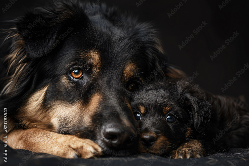 Fototapeta premium Cute mother dog with her dog puppy