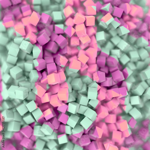 A geometric pattern of randomly arranged cubes in various pastel colors. 3d rendering digital illustration