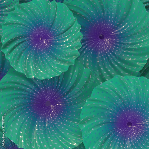 Magical alien neon colored flowers with pattern of bright, burning dots. 3d rendering digital illustration
