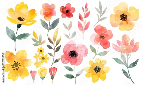 watercolor flowers showcasing a profusion of yellow pink and red blossoms perfect for adorning cards  Generative AI