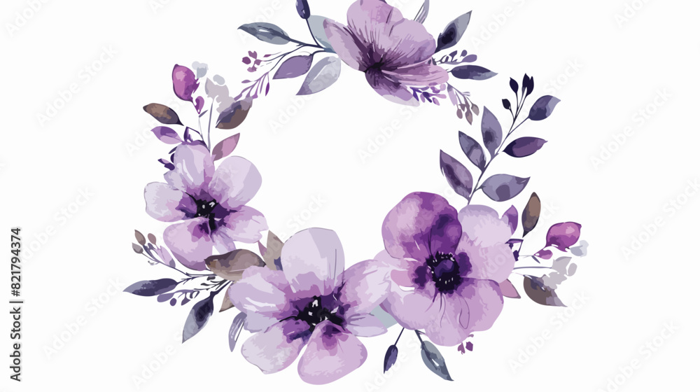 Purple floral watercolor wreath for wedding birthday