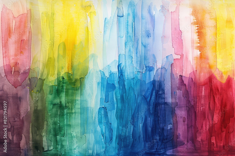 Abstract Watercolor Painting with Vertical Color Streaks