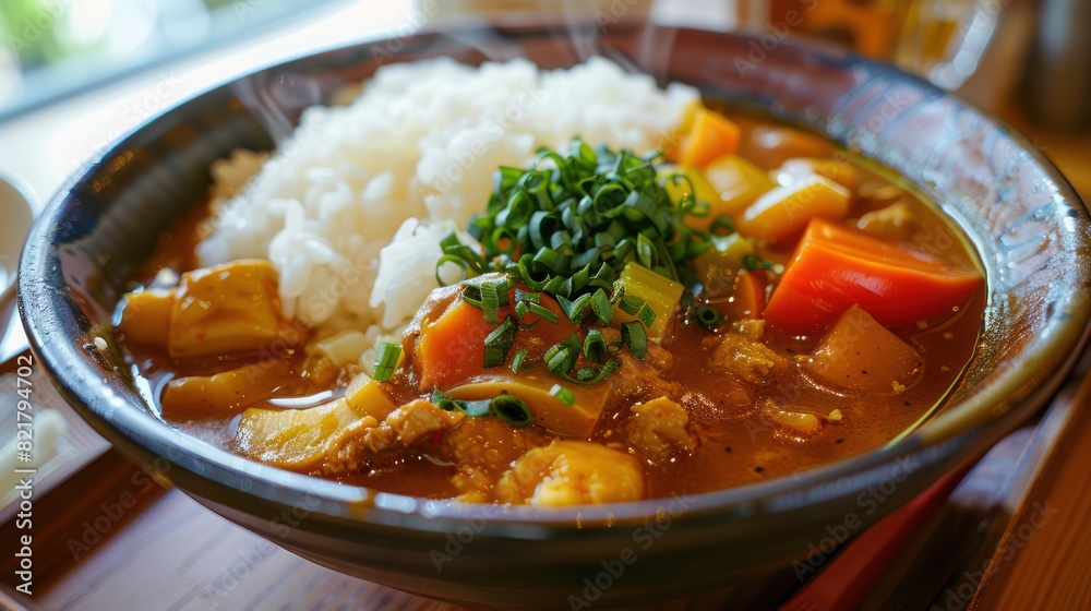 Japanese traditional curry. Rice meat. Food Photography