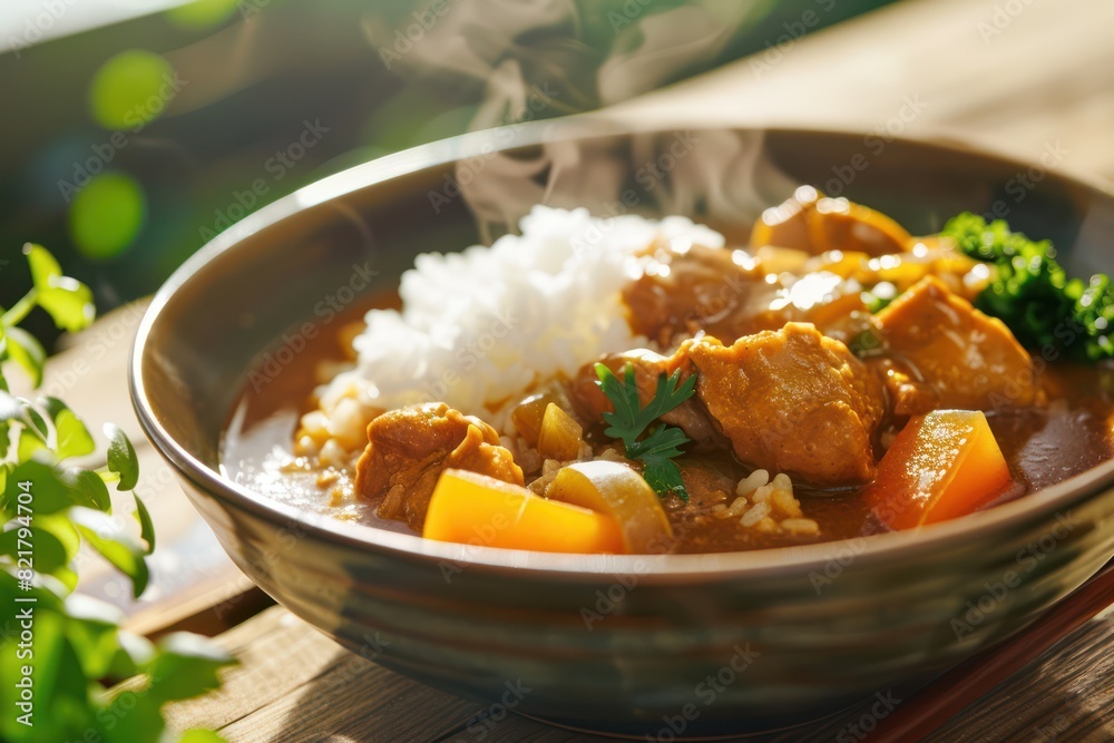 Japanese traditional curry. Rice meat. Food Photography