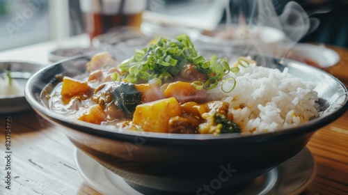 Japanese traditional curry. Rice meat. Food Photography