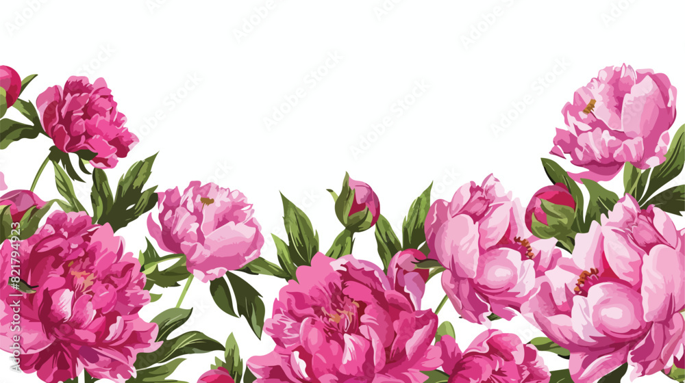 Card with border of pink peonies isolated on white background