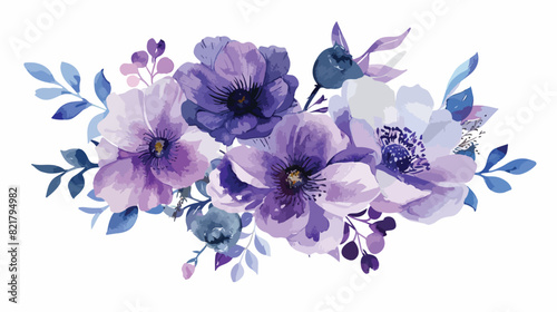 Purple flower watercolor bouquet for wedding greeting