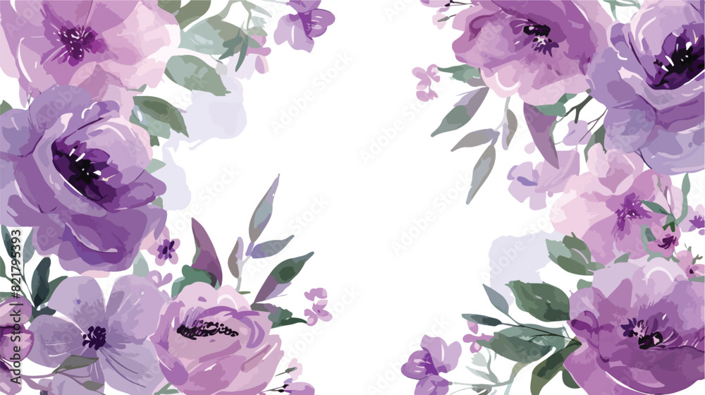 Purple green floral watercolor frame for wedding birt