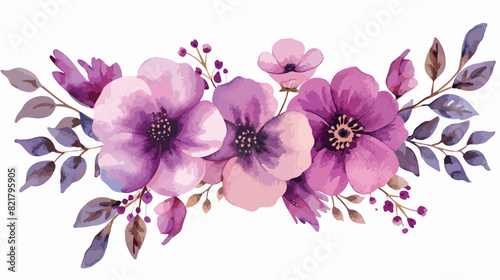 Purple pink watercolor floral frame isolated on white